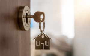 House key in door