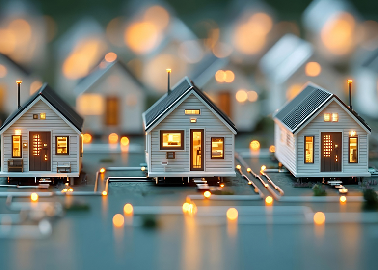 Row of tiny modular houses